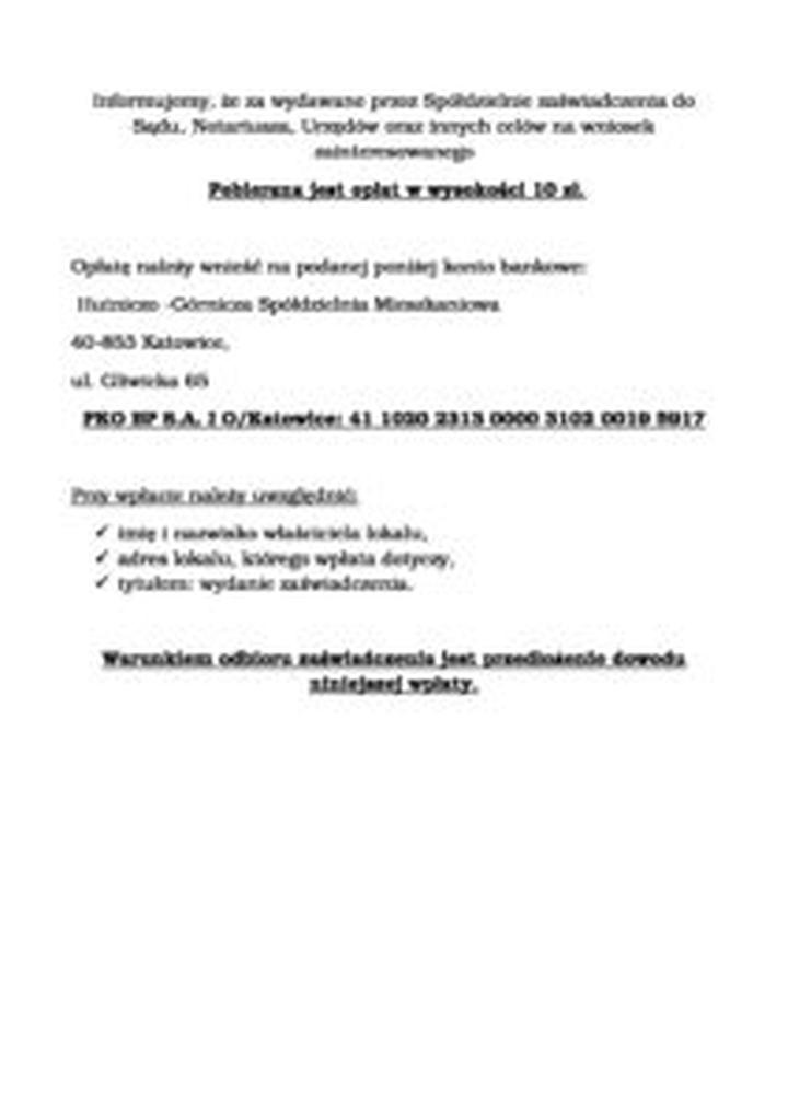 Zaświadczenie ze spółdzielni mieszkaniowej