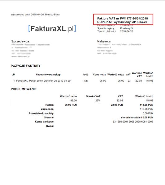 Duplikat faktury