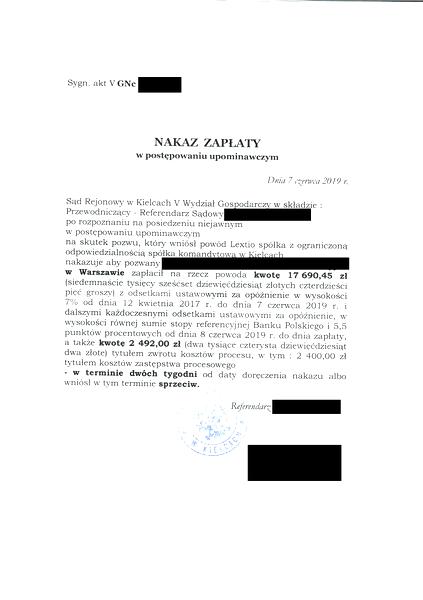 Wniosek o zwrot prowizji