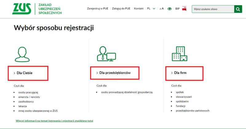Składanie wniosku przez PUE ZUS