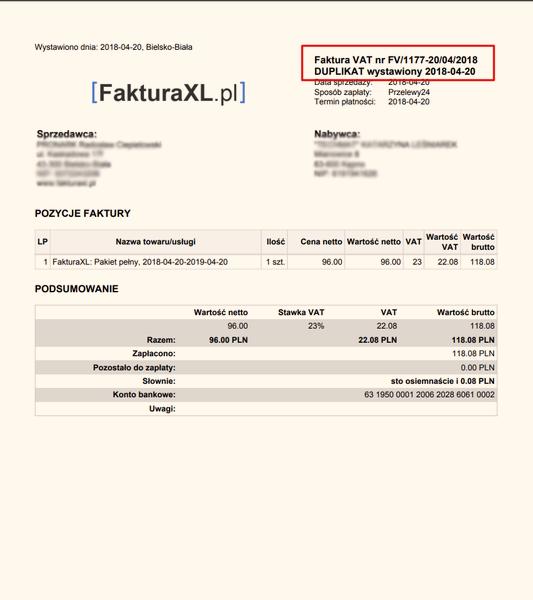 Duplikat faktury